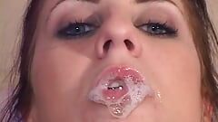 Randy slut gets her tight shitter and pussy banged before eating cumshot