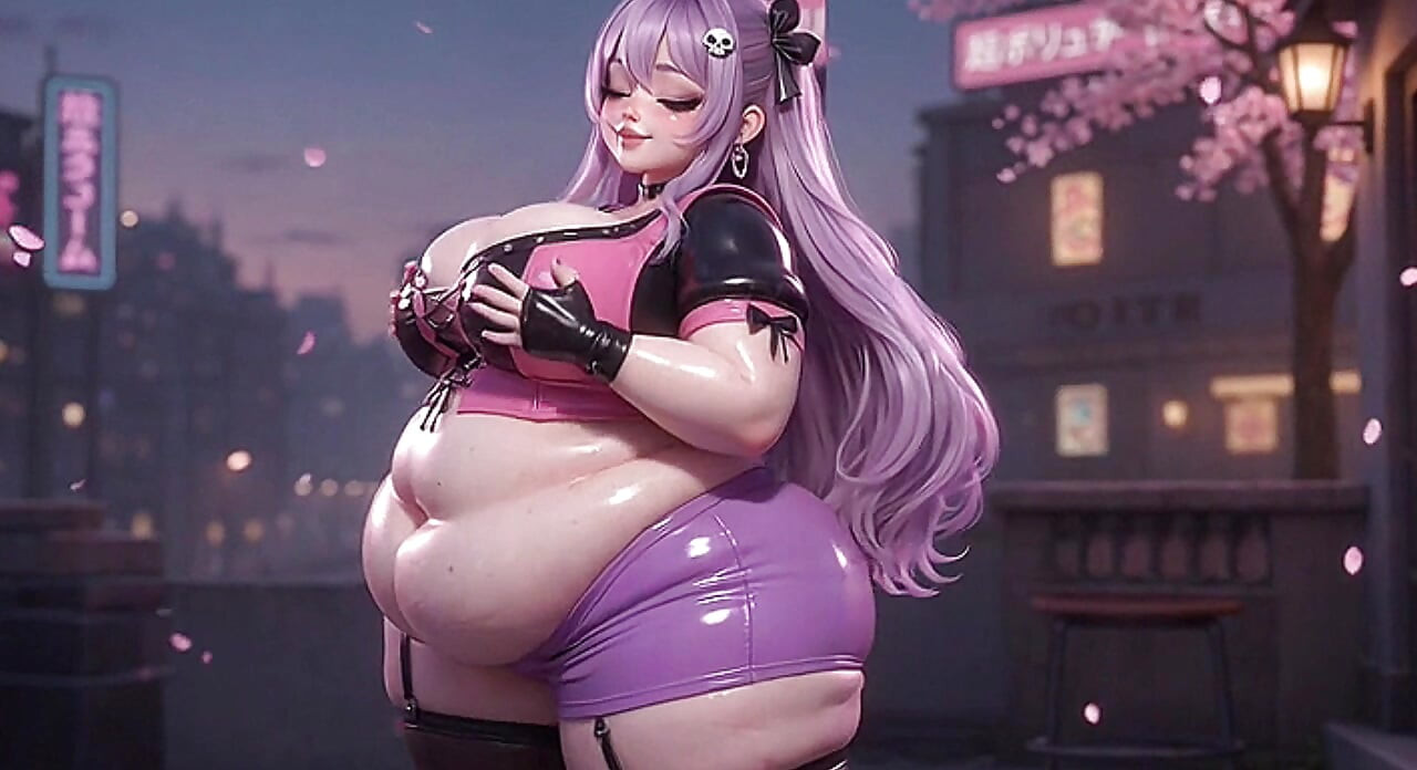 Grandota de anime temblando enorme culo en tanga púrpura