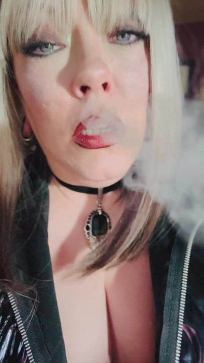 Blonde Babe Tina Snua Is In PVC & Smokes A Cigarette In Fishnet Gloves - Glove Smoking Smoke Rings OMI Snap Inhales | Clip 1