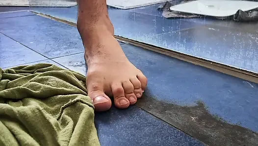 Header: Post-Workout Shower: Bare Feet, Uncut XL, Getting Messy with cum and piss