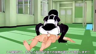 Sexe avec une servante dans le couloir - hentai 3D