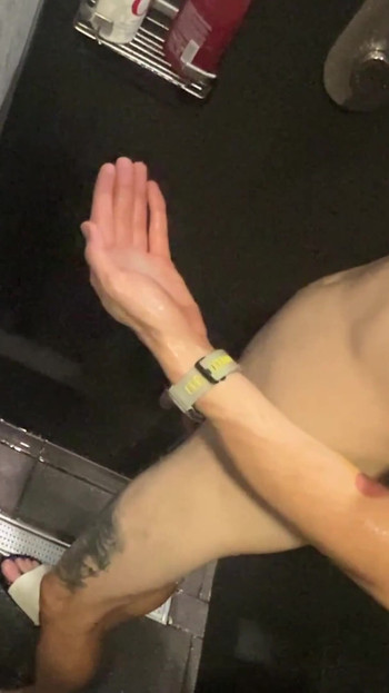 Spectacular moment from "public shower at the locker room. Touching my cock and cumming in public"