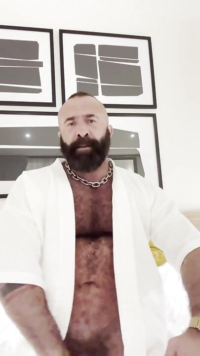 Verbal Muscle Bear Jerks His Big Cock with Cock Ring & Heavy Balls