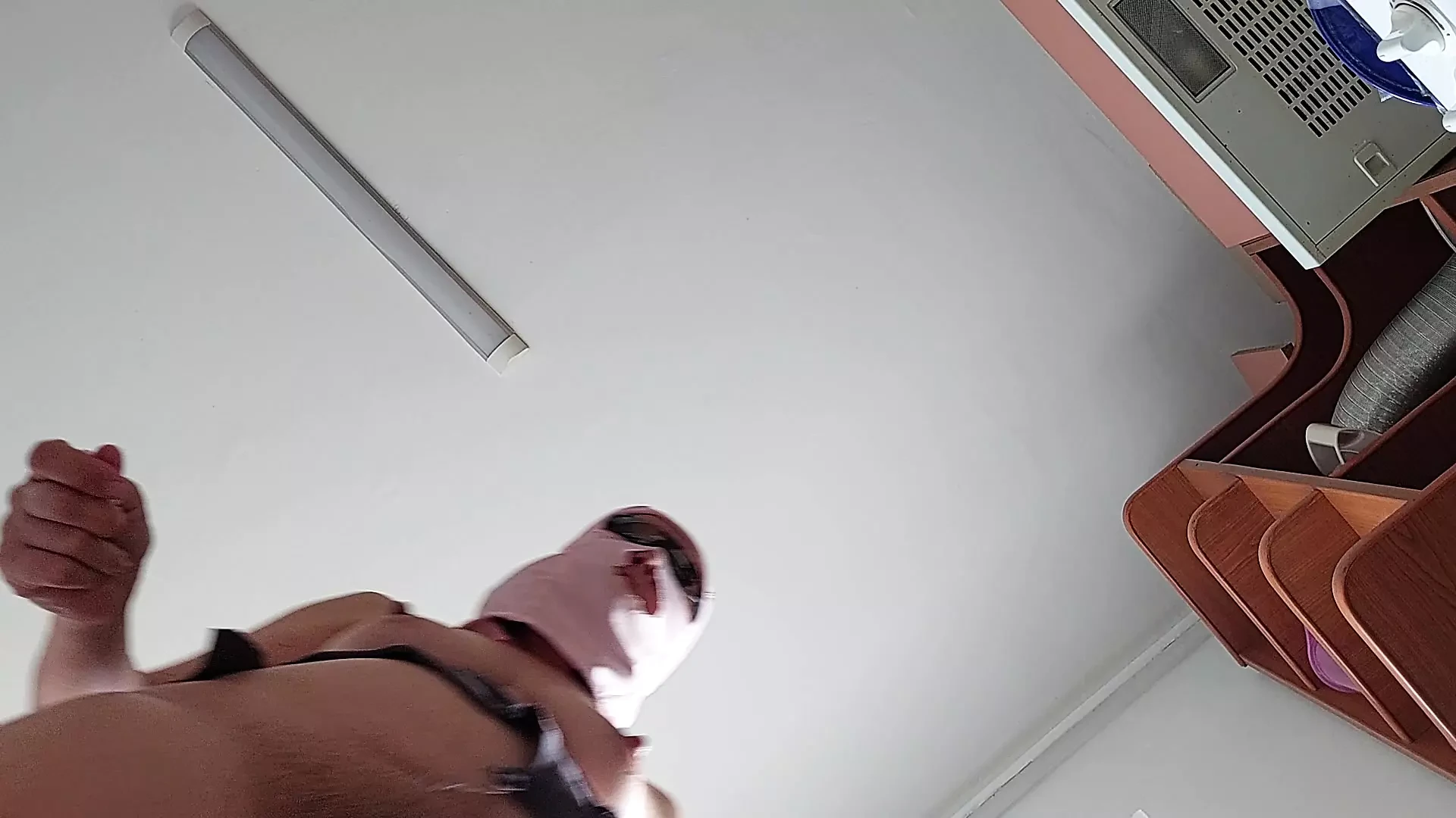 Brunette hairy pussy prepares breakfast naked in the kitchen. Sexy mom cleans the house naked. Amateur wife handjob until orgasm