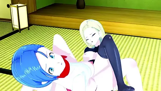 Bulma и Android 18 занимаются горячим лесбийским сексом.