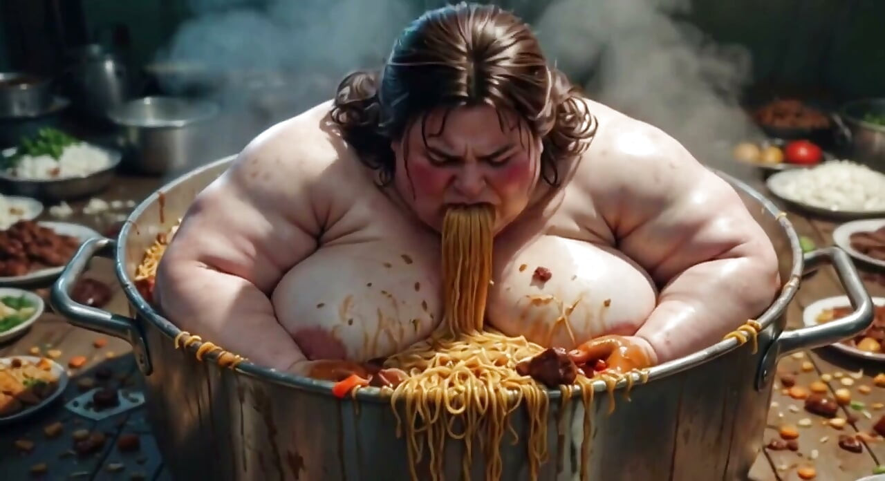 SSBBW غول‌پیکر برهنه و در حال خوردن غذا مثل دیوانه - کس مودار نمایان