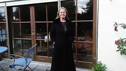 A Mature Woman Shows off Her Figure Outside in a Lace Bodysuit!