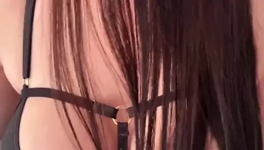 Neighbor gives a hand job on her milky tits