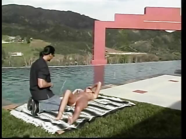 Petite blonde with great ass rides cock by the jacuzzi