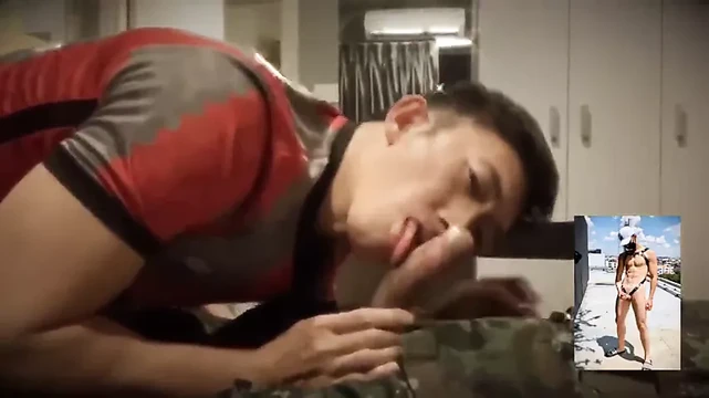 Asian sucking nice dick's army friend (no cum - 1'43'')