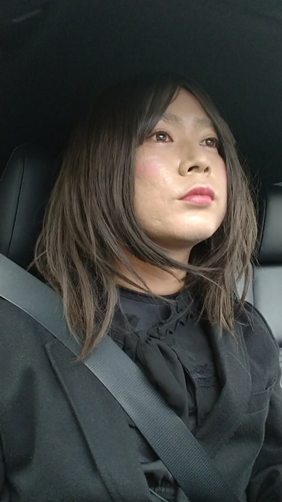 A cross-dressing boy wearing Gothic wore black full-body tights as an inner layer and drove with masturbation in the car. | Clip 2