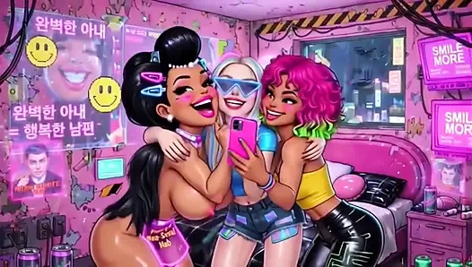 Gadis kartun lucu topless, animasi ai