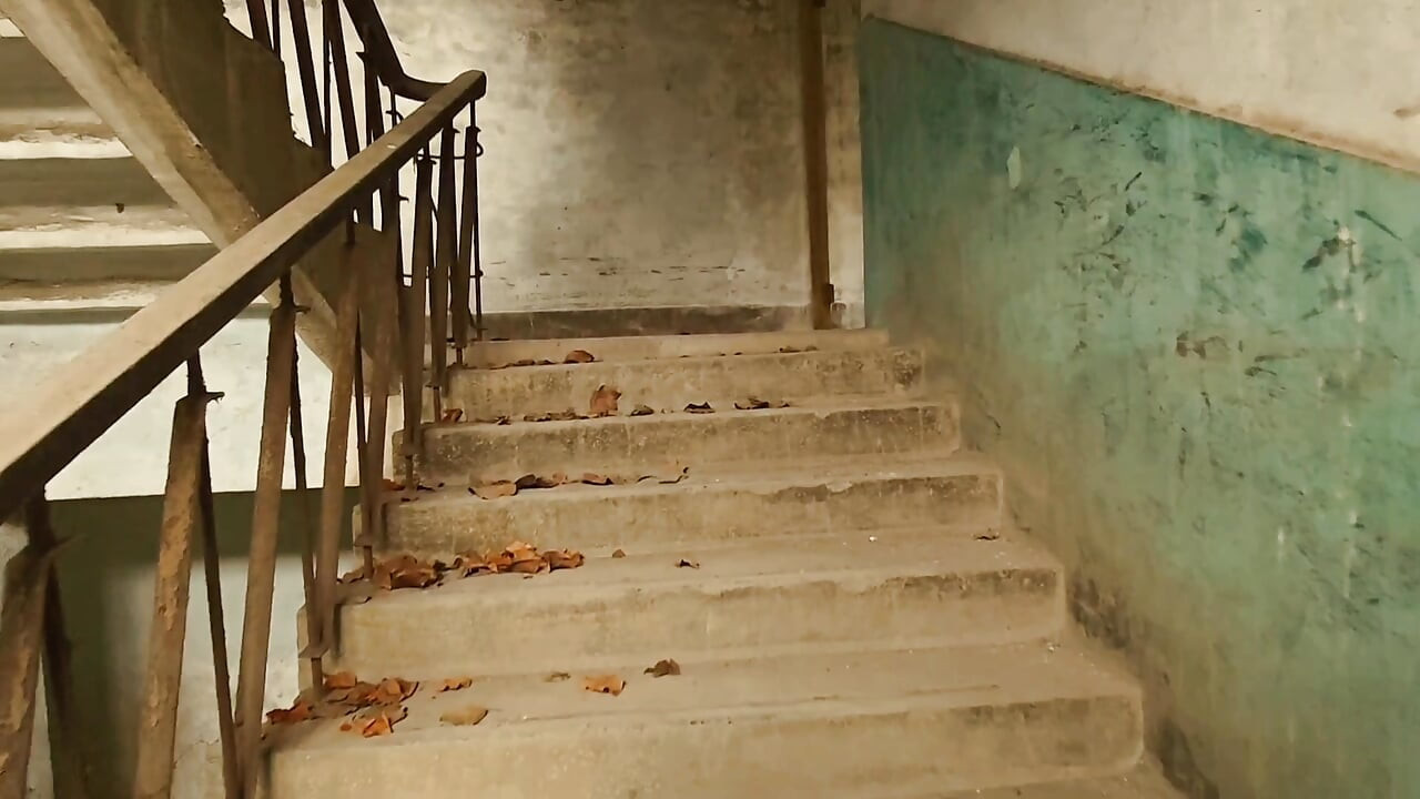 Naughty Asian boy masturbates, moans, cums and eats cum on a lounge chair in an abandoned laboratory corridor