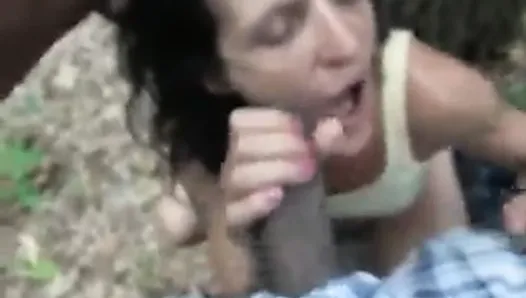 Granny With Dentures Sucks My Dick in The Woods