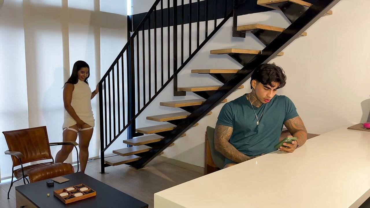 My stepsister catches me doing something on the sly... and it all ends up in the kitchen