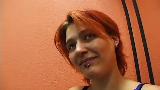 Redhead whore with small tits masturbating solo