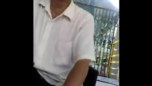 asian grandpa shows cock in public