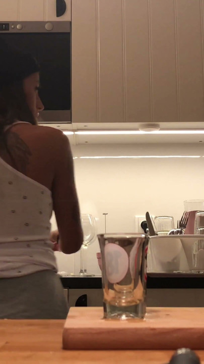 Camera , no panties amateur brunette in kitchen | Clip 2