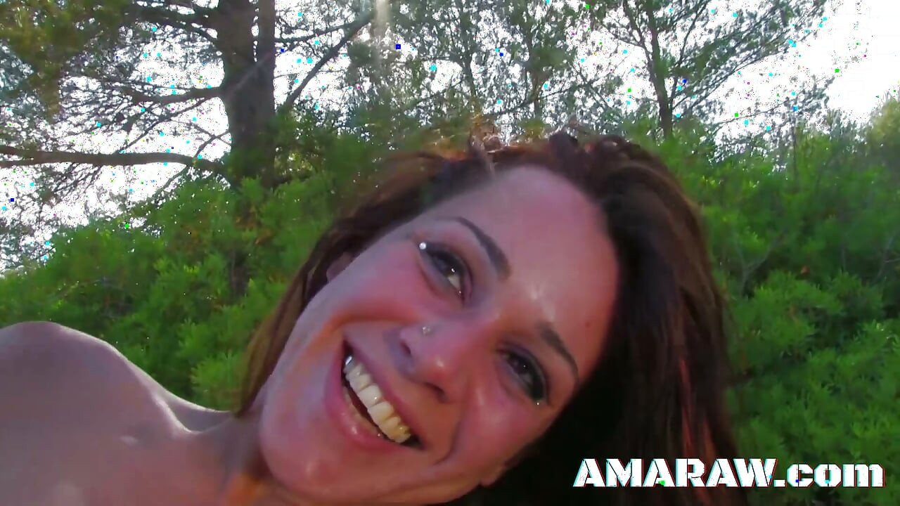 Brunettes Shannaya Tweeks and Angelina Terry facials in the woods