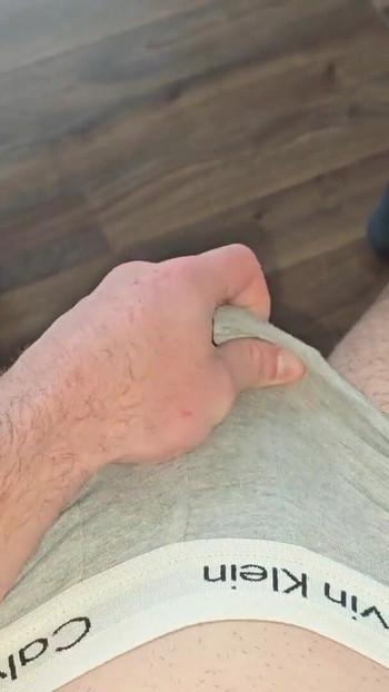 Pulling down the Calvin waistband inch by inch – throbbing cock finally free | Clip 1