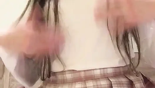 TikTok compilation part 9: slim girl dancing, mini skirt, shorts, striptease, stockings and long legs, dancing on top