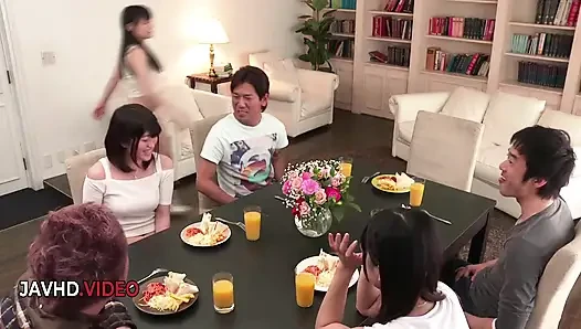 Group Sex session with top Asian teens featuring intense Creampie action packed fucking Teen