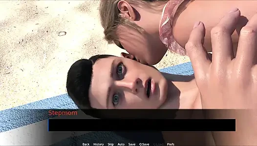 Stepson Applying Sunscreen On Stepmom Body On Beach And Massaging Her Boobs