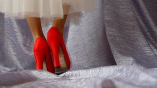 ASMR Female legs in red high-heeled shoes