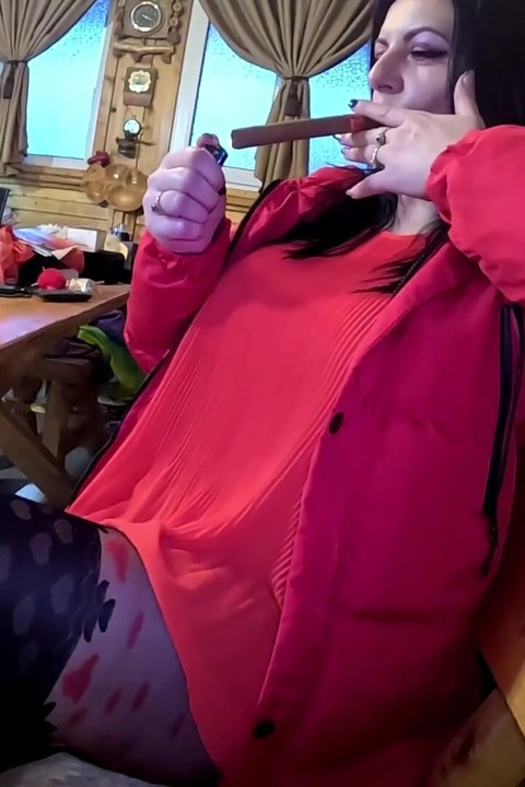 Cigar Blowjob & Ripped Pantyhose - Pussy Massage & Cum on My Downjacket
