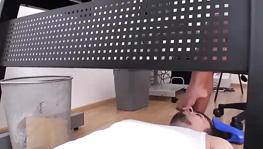 Foot smelling from sexy blue heels