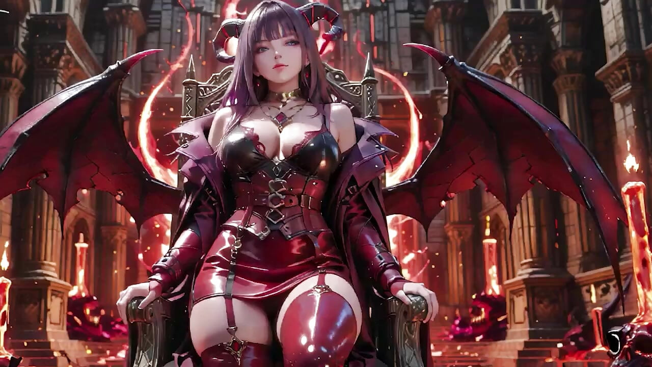 Purple-Haired Demon Queen! A Forbidden Feast on the Magma Throne, Red-Black Armor Clinging to Scorching Skin!