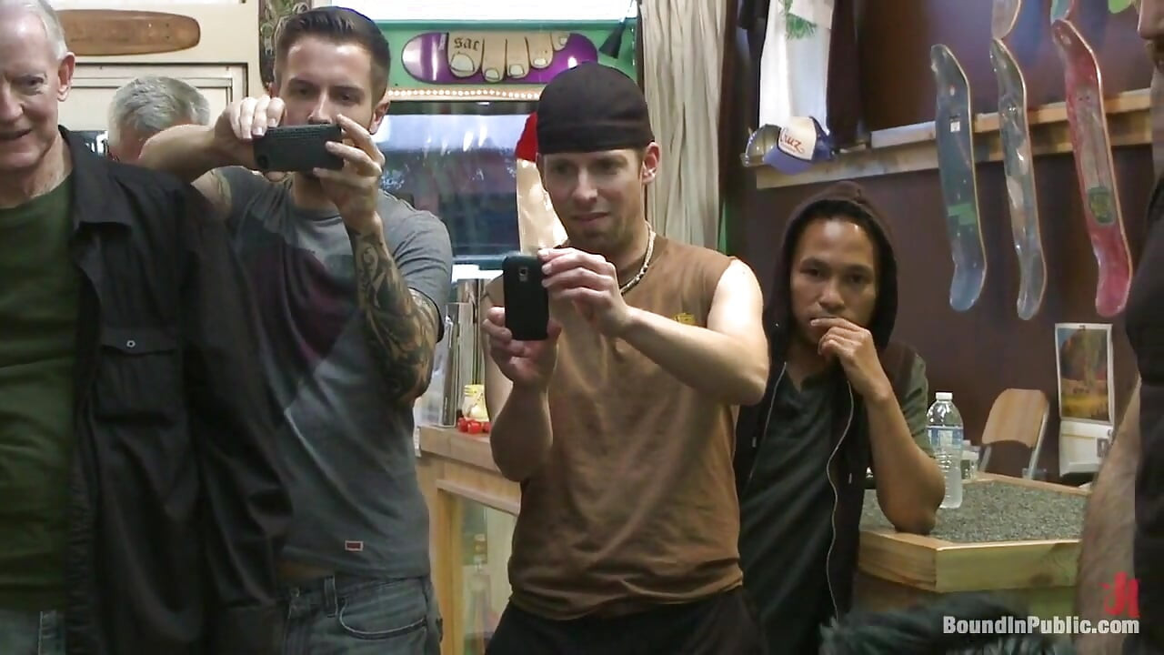Horny Crowd Jumps on a Ripped Stud in a Skate Shop