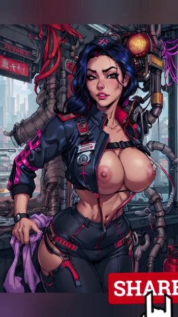 Cyberpunk hot girl in cyber city
