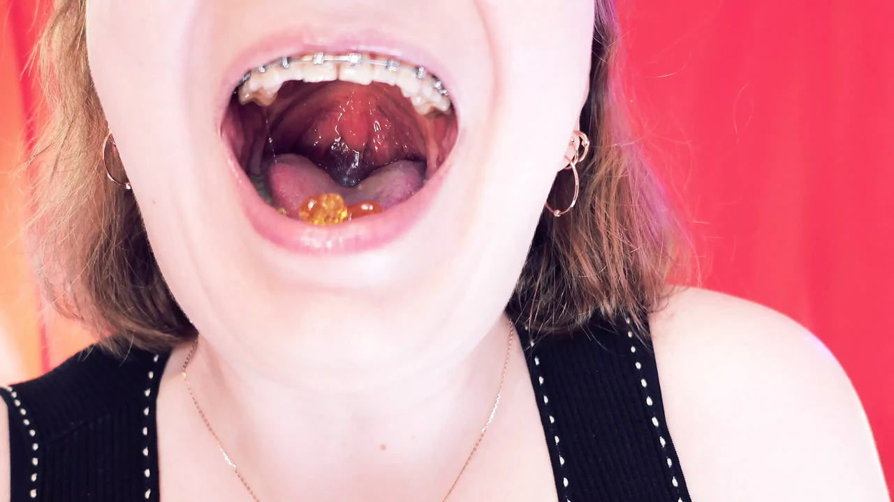 ASMR: braces and chewing with saliva and vore fetish SFW hot video by Arya Grander