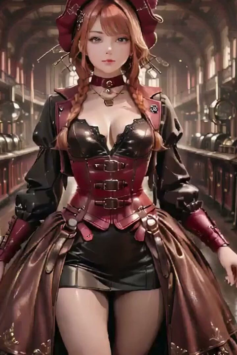 Steampunk Duchess! Red-haired Mechanical Girl Teasing in the Gear Hall.