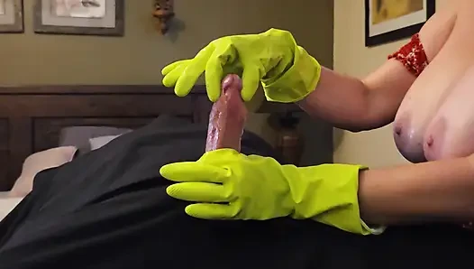 Super CLOSE UP Latex Gloves and Hot Oil POV Edging Penis Massage with HUGE CUM SHOT