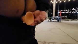 Risky public outdoor anal dildo