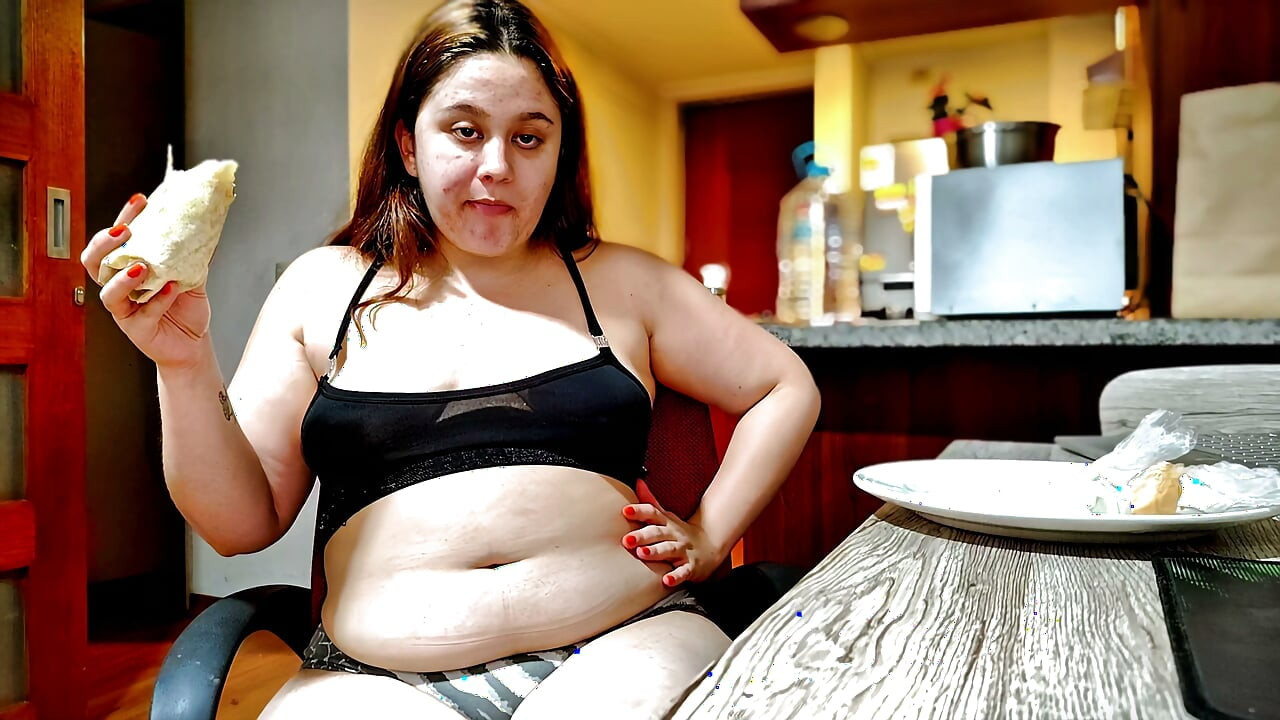 Nicole's Stuffed Belly Tease After Big Burrito Stuffing Session