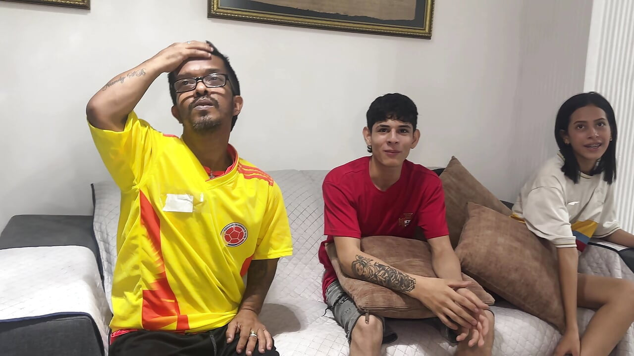 My best friend sad with jealousy while I fucked his horny wife hard after losing the bet on the Colombia - Portugal match
