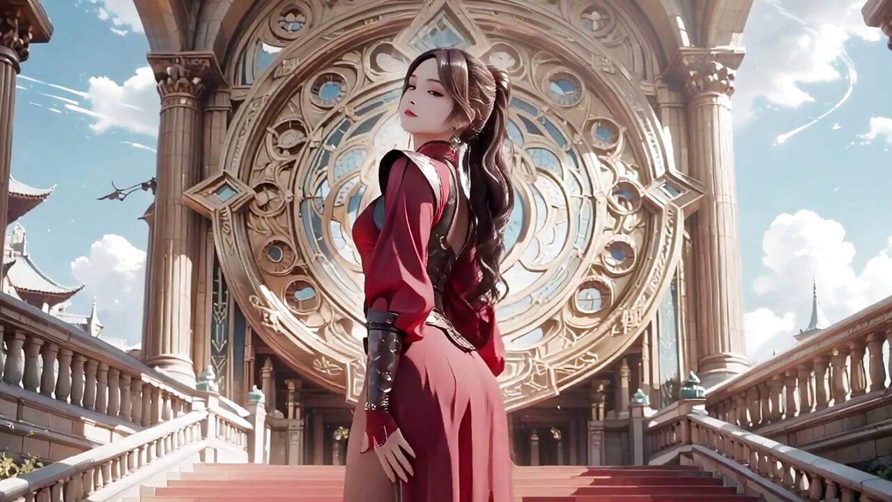 Red Armor Queen in the Floating City! Epic fantasy tease, tight red bodysuit.