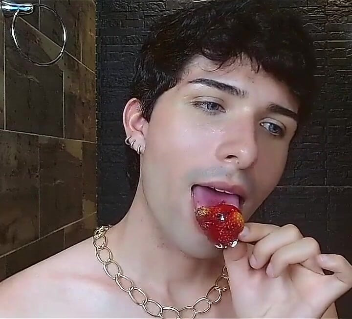 Glutton Eating While Having Sex and Masturbating Naked on Camera