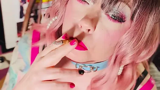 Tina Snua Is Stunning In Pink Leather & Chain Smoking - BBW OMI OME Snap Inhales Drifting Smoke