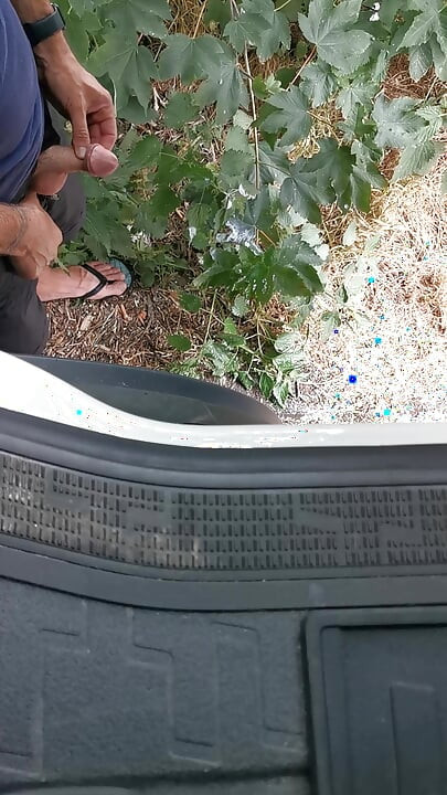 Peeing next to lorry