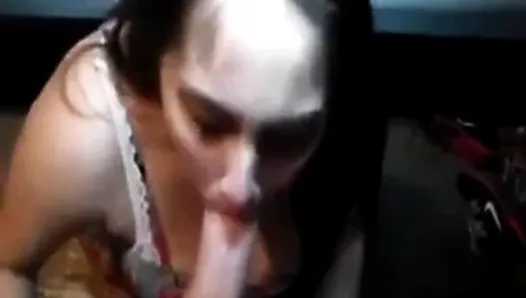 Chubby Slut Takes Cum all Over Face and TIts