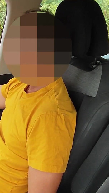 Captivating moment from "Dick Flash! Cute girl gives me a blowjob in the public parking lot after seeing my big cock -"