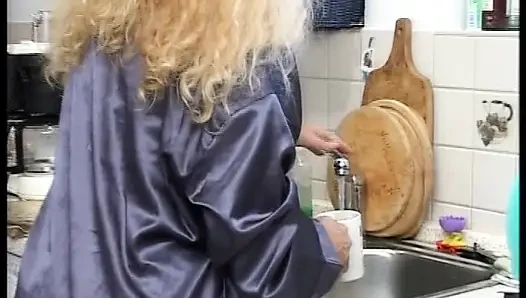 Sexy and slutty blonde German MILF fucked on the table