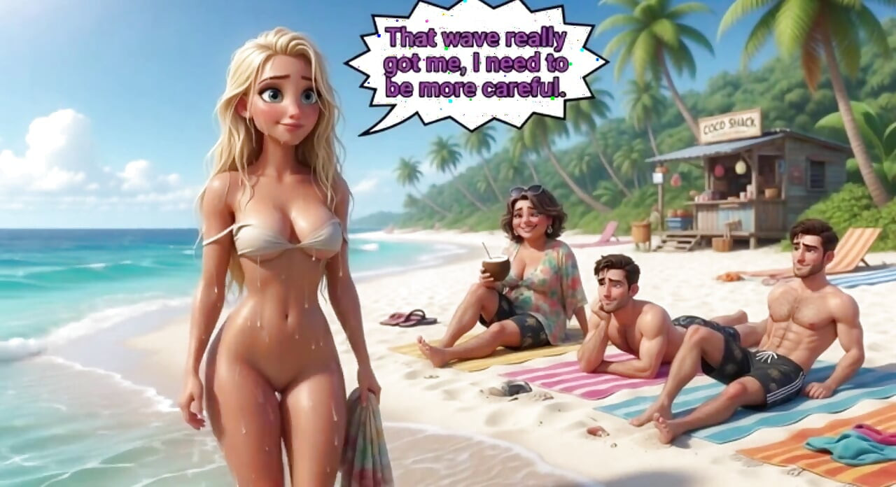 Married Blonde's Beach Tease Becomes Wild House Game with Husband and Young Men (ai Generated)