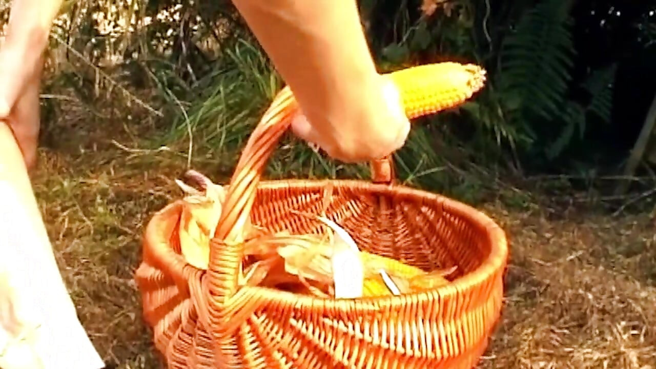 Masiva mazorna de maíz estirando enorme coño abierto al aire libre