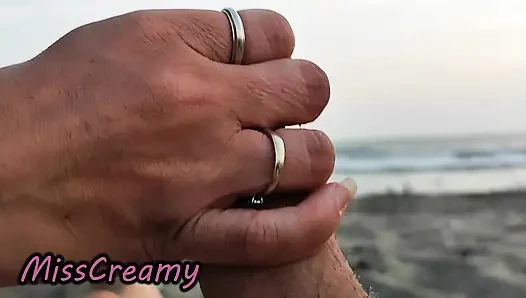 French Teacher Extreme Public Blowjob on Nudist Beach with Voyeurs and Cumshot