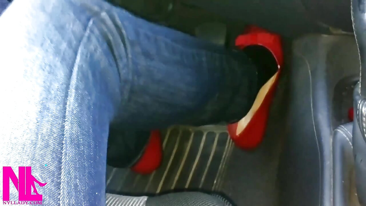 Pedal Pumping and Relaxing My Hosed Feet in Red Pattent Flats